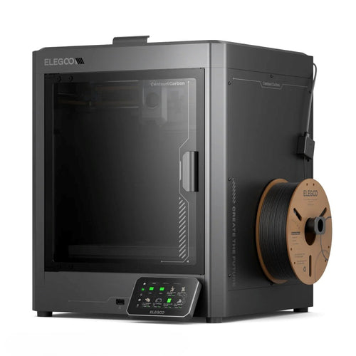 Elegoo Centauri Carbon 3D printer with a spool of filament on a white background